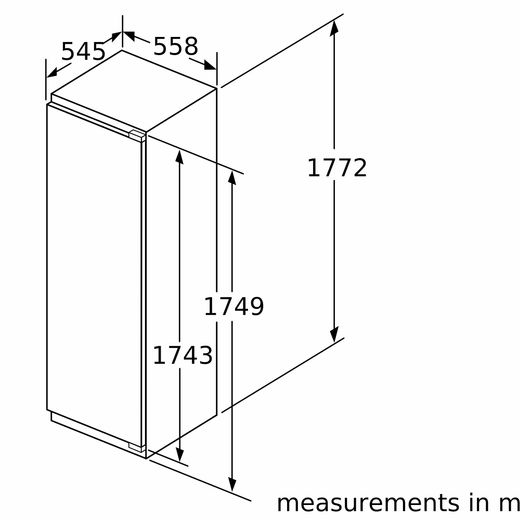 Bosch Series 4 Integrated Frost Free Upright Freezer with Sliding Door Fixing Kit - Dimensions