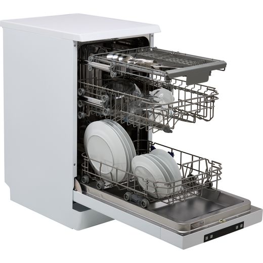 Hisense Slimline Dishwasher - White - Door open with racks out
