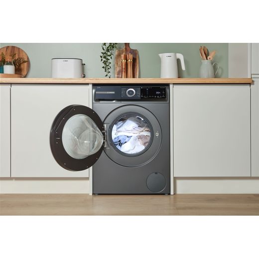 Bosch Series 6 i-Dos WGH254ARGB 10kg WiFi Connected Washing Machine with 1400 rpm - Graphite - machine with door open shot