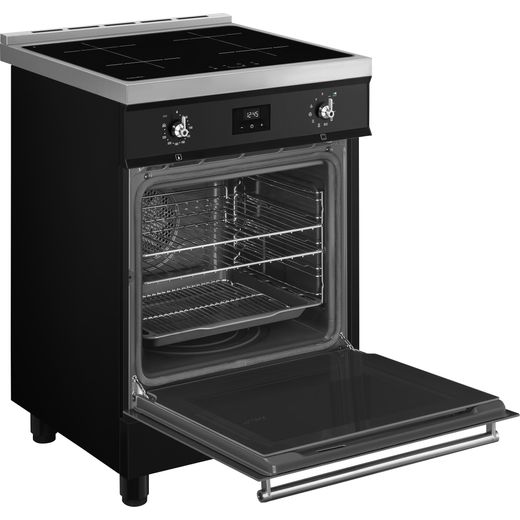 Smeg Electric Cooker with Zone induction hob Hob - Black - Right perspective with door open shot