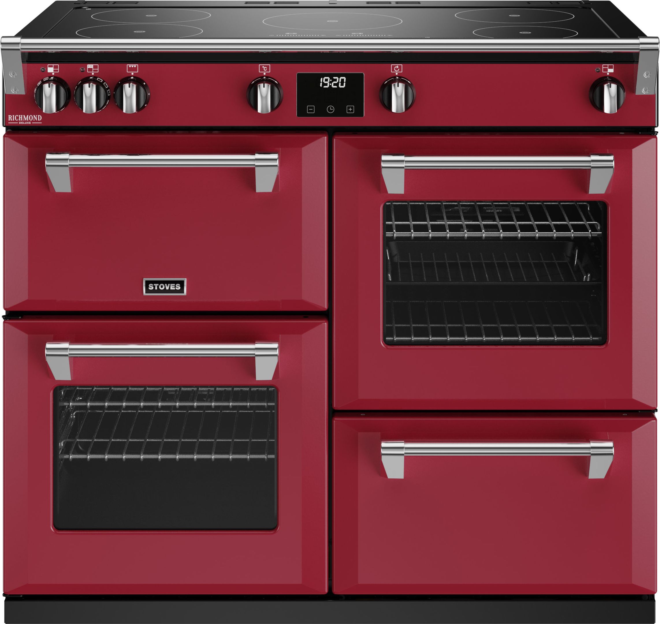 Stoves Richmond Deluxe ST DX RICH D1000Ei TCH CRE_ Electric Range Cooker with Induction Hob - Chilli Red - A Rated, Red