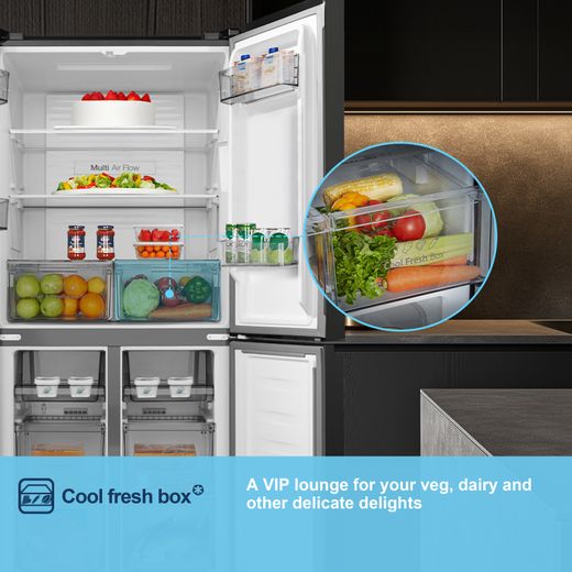 Fridgemaster American Cross Door American Fridge Freezer - Black - Annotation - Cool fresh box