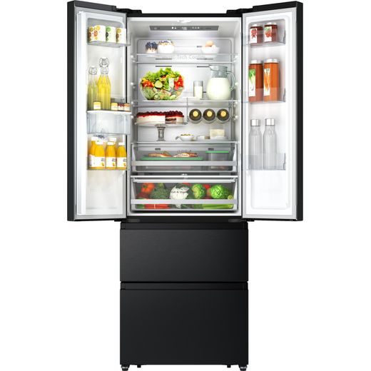 Hisense PureFlat American Fridge Freezer - Black / Stainless Steel - Front with door open shot