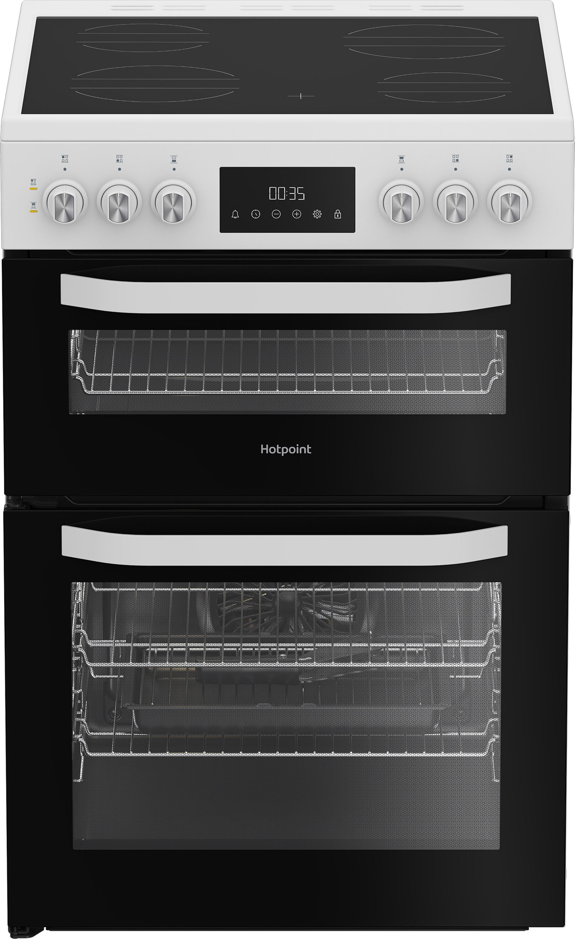 Image of Hotpoint HDE6VDW 60cm Wide Double Oven Electric Cooker with Ceramic Hob - White - A Rated, White