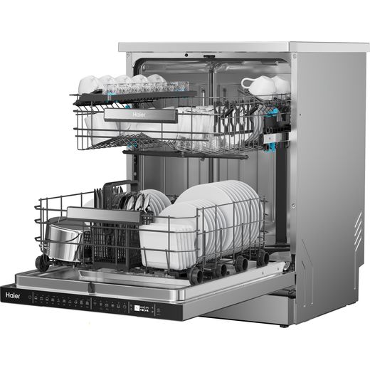 Haier I-Pro Shine Series 7 Standard Dishwasher - Stainless Steel - Left perpsective with door open shot
