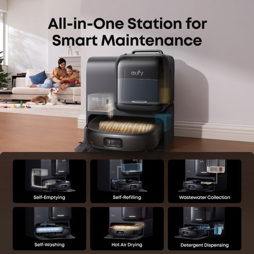 Eufy Omni E28 Robotic Vacuum Cleaner - Black - Annotation - all in one shot