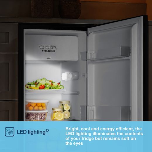 Fridgemaster MUR4894EB Compact 84cm Fridge with Ice Box - Black  - Annotation - LED lighting shot