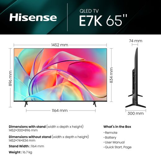 Hisense 55 Inch 144Hz QLED Gaming TV 55E7KQTUK PRO - 144Hz VRR, HDMI 2.1,  Freesync Premium, Quantum Dot Colour, VIDAA U7, and , Freeview Play,  Netflix and Disney+ (2023 New Model) - Hisense 55E7KQTUK