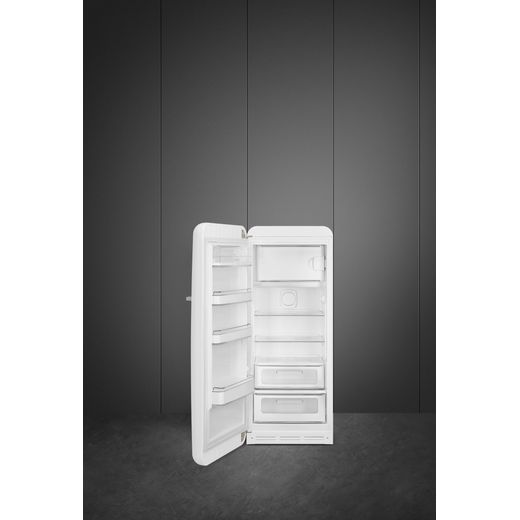Smeg Left Hand Hinge FAB28LWH6UK 153cm High Small Fridge with Ice Box - White - Fridge with door open shot