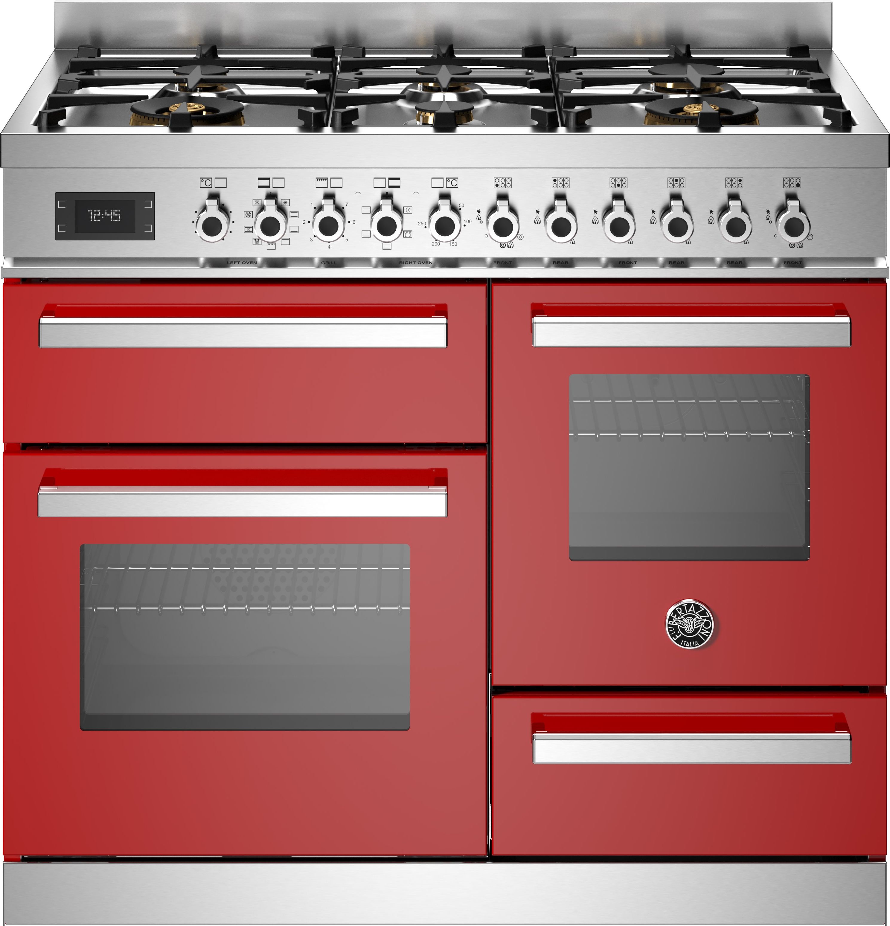Bertazzoni PRO106L3EROT 100cm Dual Fuel Range Cooker - 6 Burner Gas Hob - 3 Electric Ovens - Red