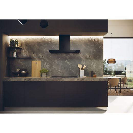 Haier HATS9CBS4B 90cm Chimney Cooker Hood - Black - Cooker hood in kitchen shot