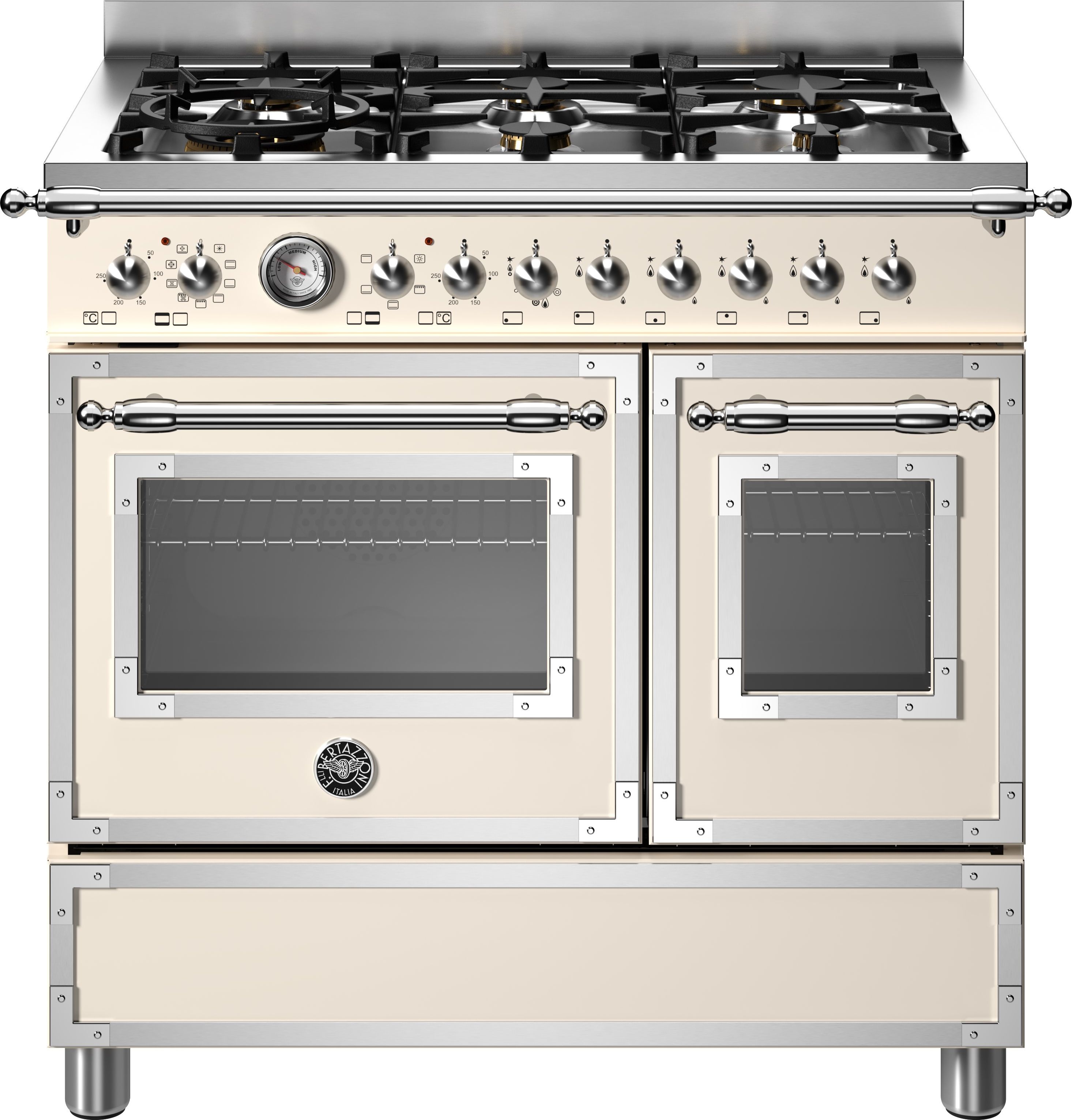 Bertazzoni 90cm Dual Fuel Range Cooker - Gas Hob - 2 Electric Ovens - Cream