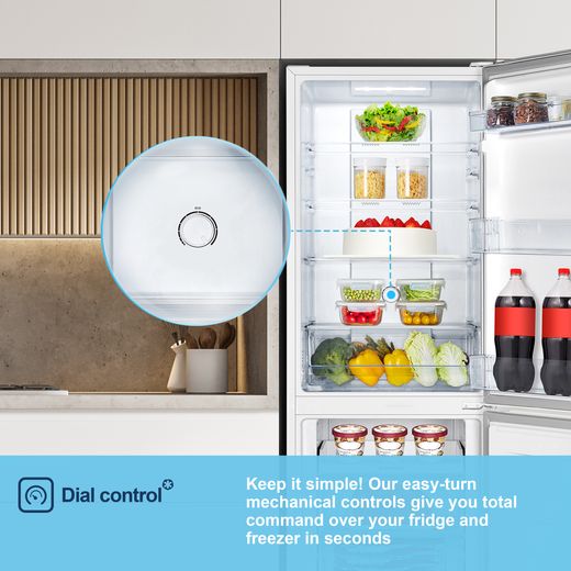 Fridgemaster MC55251D 182cm 50/50 No Frost Fridge Freezer - White - Annotation - dial control shot