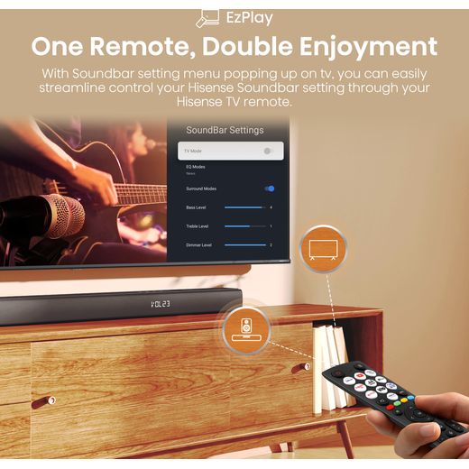 Hisense HS3100 Bluetooth 3.1 Soundbar - Black - Annotation - One remote shot