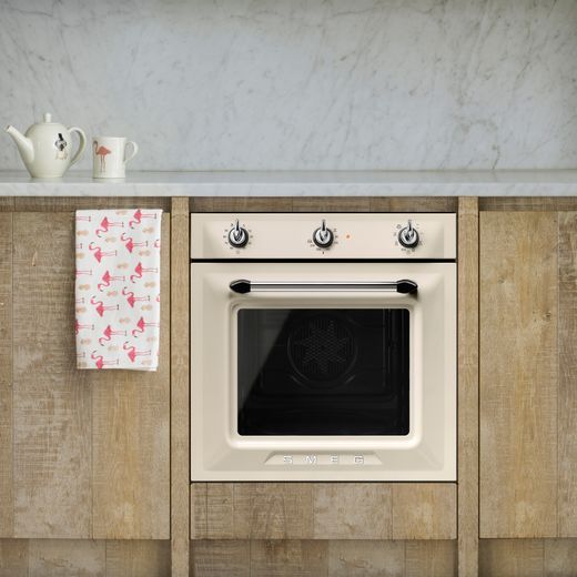 Smeg Victoria Electric Single Oven - Cream - Oven in rustic kitchen with marble worktop