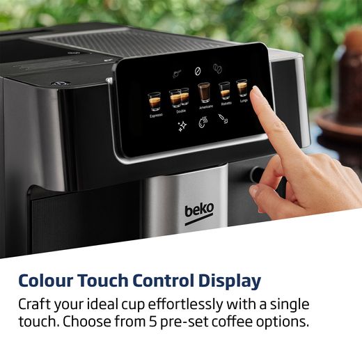 Beko CEG7302B Bean to Cup Coffee Machine - Silver Glass - Annotation - Colour display shot 