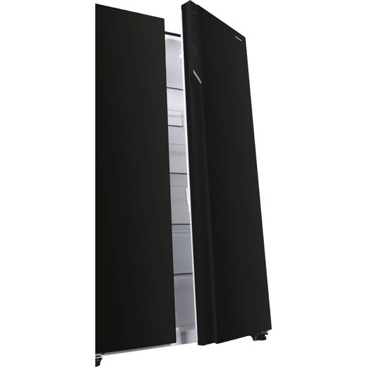 Candy American Fridge Freezer - Black - High perspective with door open shot