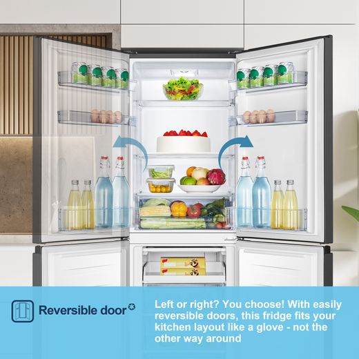 Fridgemaster MC55240EB 174cm Fridge Freezer - Black - Annotation - Reversible door