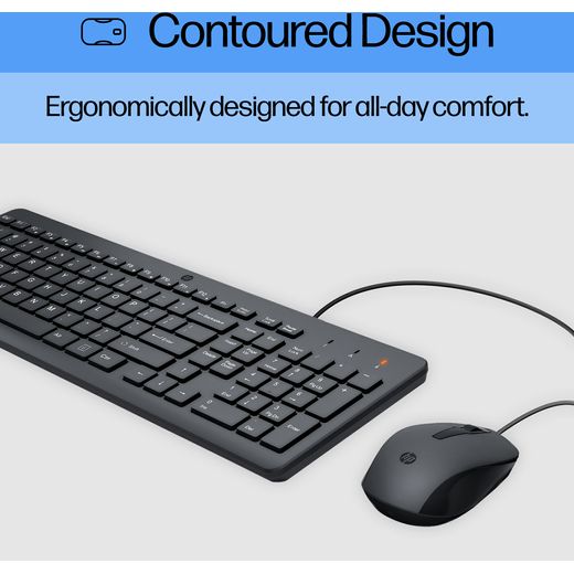HP 150 Wired Keyboard with Mouse - Black - Annotation - Ergonimically designed