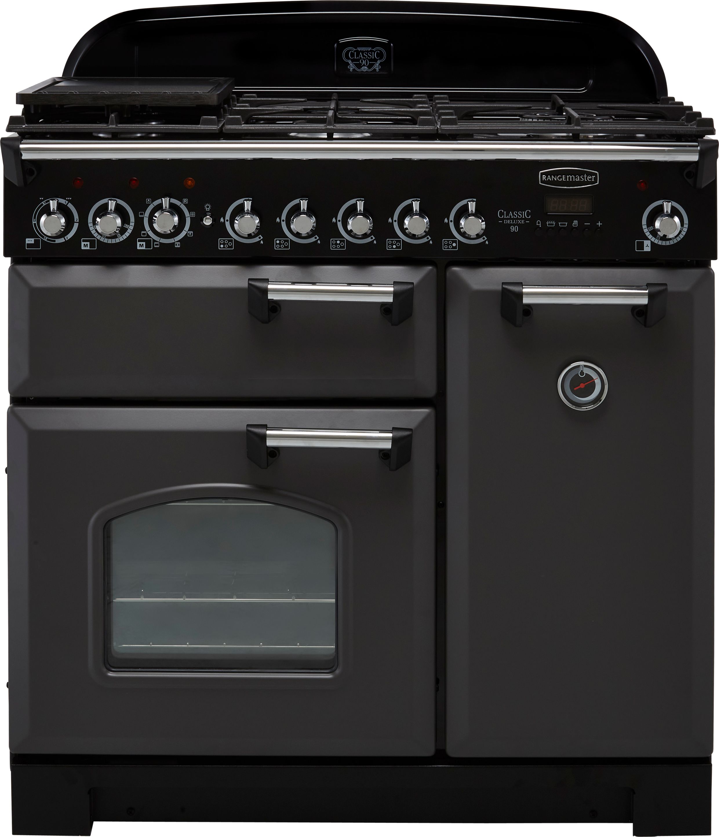 Rangemaster Classic Deluxe CDL90DFFSL/C 90cm Dual Fuel Range Cooker - Slate Grey / Chrome - A/A Rated, Grey