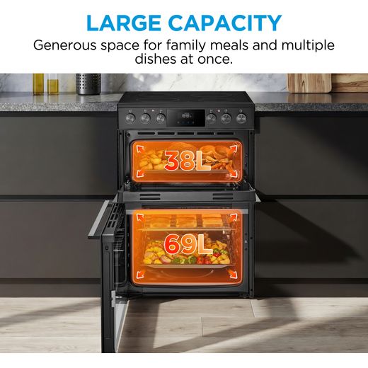 Midea MFO24EME4R118-BK 60cm Wide Double Oven Electric Cooker with Ceramic Hob - Black - annotation - large cacti shot