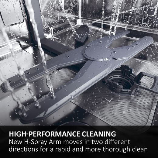Haier Integrated Standard Dishwasher - Black Bezel - Annotation - h spray shot 