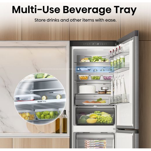 Hisense KitchenFit Eclipse Total No Frost Fridge Freezer - Stainless Steel - Annotation - Beverage tray