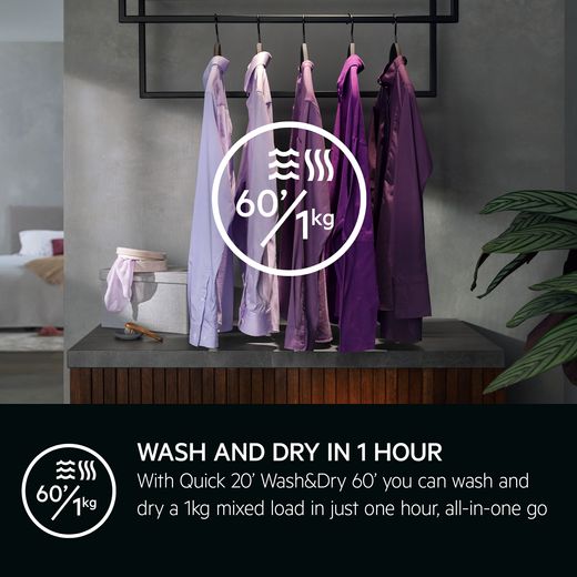 AEG 7000 Series Integrated 8Kg / 4Kg Washer Dryer - White - Annotation - QuickWash 20 & Wash&Dry 60