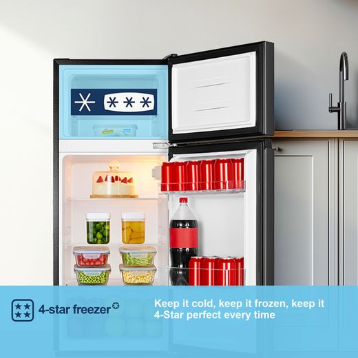 Fridgemaster MTM48120EB 117cm 80/20 Small Fridge Freezer - Black - Annotation - 4 star freezing shot