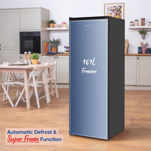 Russell Hobbs RH143FFFZ542E1SS 143cm Small Upright Freezer with Door-on-door Kit - Stainless Steel - Annotation -  super freeze shot