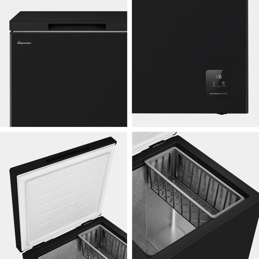 Fridgemaster MCF145EB Chest Freezer - Black - Various angles