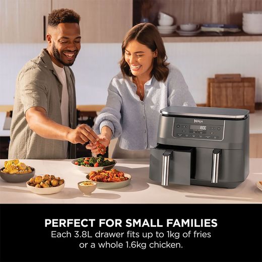 Ninja 6-in-1 Dual Zone DZ300UK Air Fryer - Grey - Annotation - Perfect for small families