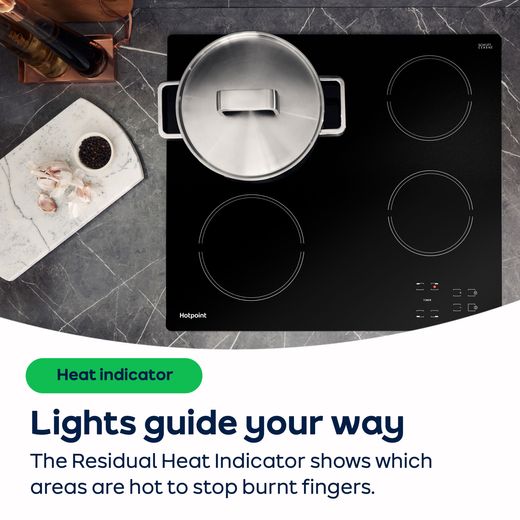Hotpoint PVH92BK/FKIT 83cm Venting Induction Hob - Black - For Ducted/Recirculating Ventilation - AO Annotation - Residual-Heat-Indicator