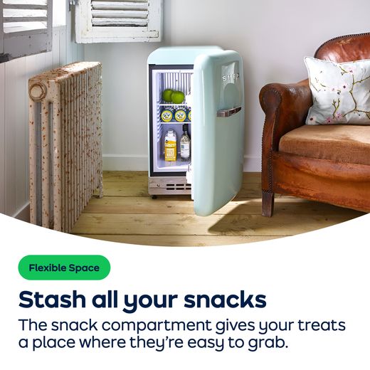 Smeg 50s Style Right Hand Hinged Minibar FAB5RSV6 72cm High Fridge - Silver - AO Annotation - Snack-Compartment