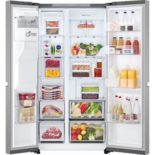 LG NatureFRESH™ American Fridge Freezer - Prime Silver - Front with door open shot