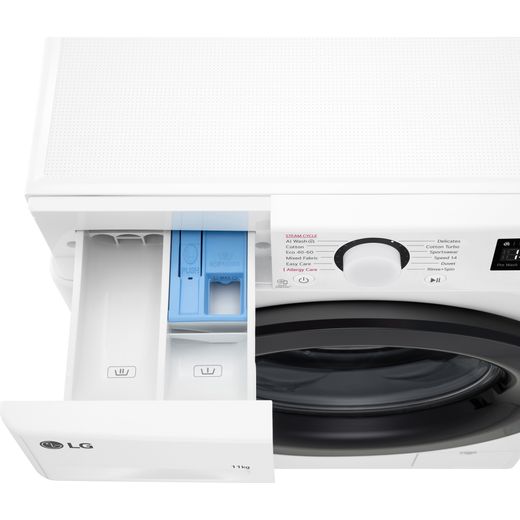 LG F4Y511WBLN1 10kg Washing Machine with 1400 rpm - White - Detergent drawer shot