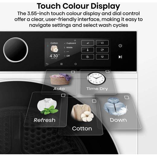 Hisense 5i Series DH5I104BWAB Wifi Connected 10Kg Heat Pump Tumble Dryer - White - Annotation - Touch colour display shot