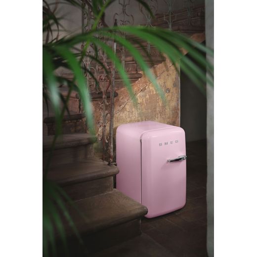 Smeg 50s Style Right Hand Hinged Minibar FAB5RPK6 72cm High Fridge - Pink - Fridge near steps shot