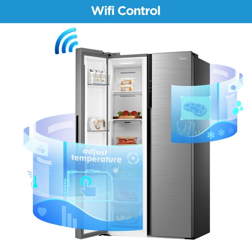 Midea Frost Free Fridge Freezer - Stainless Steel - Annotation - Wifi control