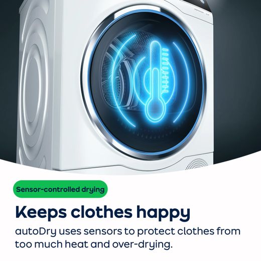 Siemens IQ-500 WK14D490GB Integrated 8Kg / 5Kg Washer Dryer with 1400 rpm - White - AO Annotation - autoDry