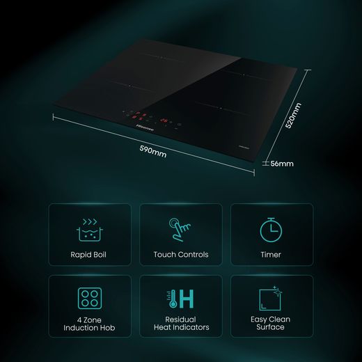 Hisense HIA64UK 59cm Induction Hob - Black - Annotation - Features shot