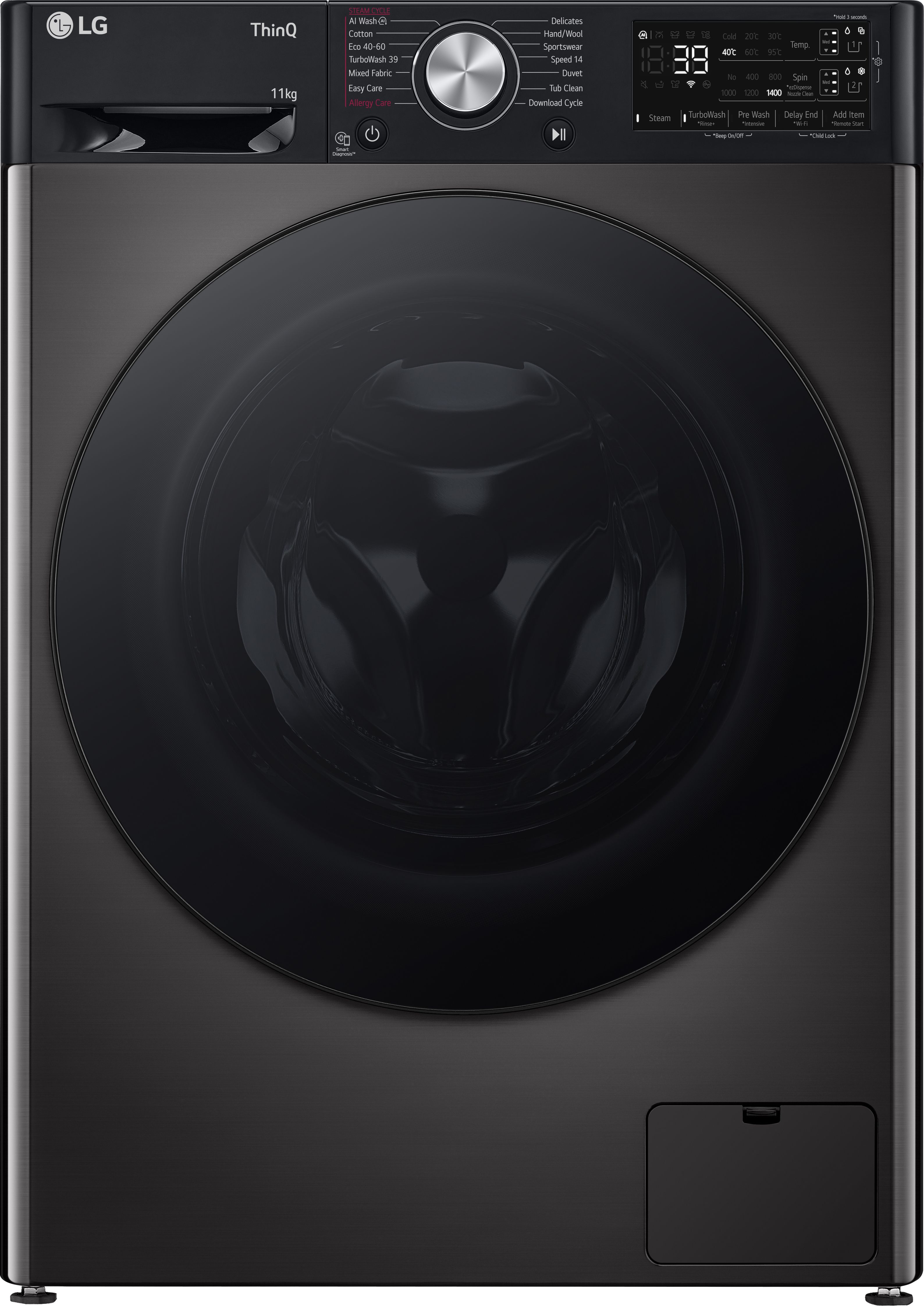 LG EZDispense F4Y711BBTA1 11kg WiFi Connected Washing Machine with 1400 rpm - Black - A Rated, Black