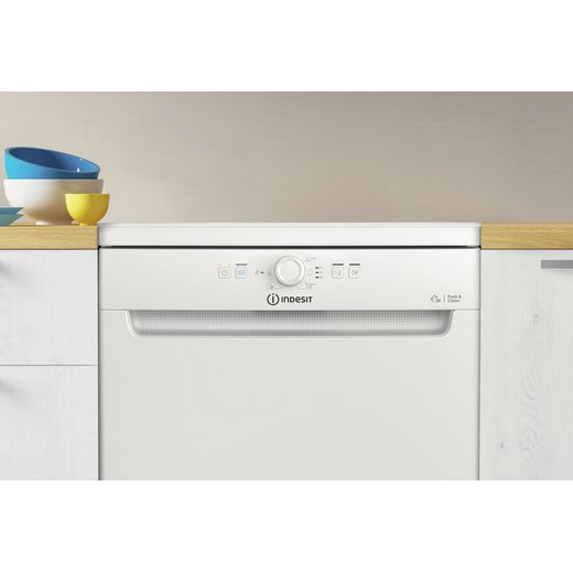 Indesit Standard Dishwasher - White  - Close up of dishwasher control panel in kitchen shot 