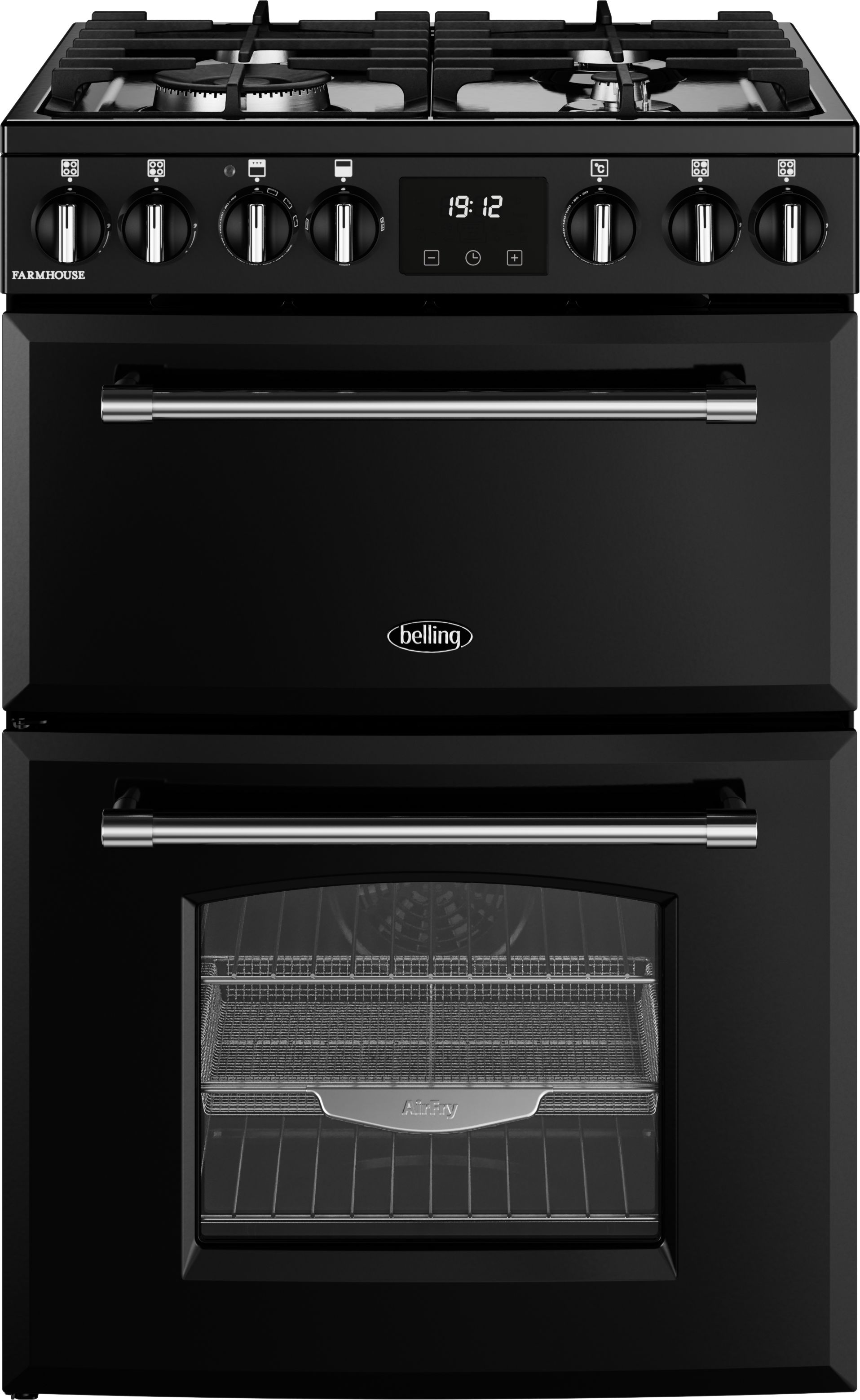 Image of Belling 60cm wide Double Oven Dual Fuel Farmhouse 60DF Mini Range Cooker - Black - A Rated, Black