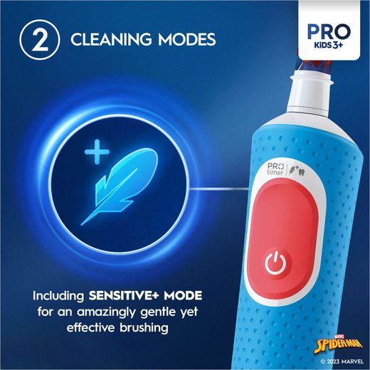 Oral B Vitality PRO Kids Giftset Spider-Man Electric Toothbrush - Blue - Annotation - Cleaning modes shot