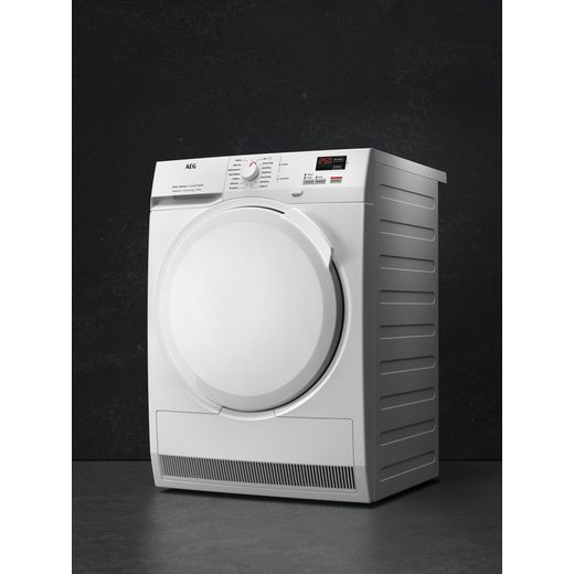 AEG TR708L0B - 916099604 8Kg Heat Pump Tumble Dryer - White - Left perspective shot 