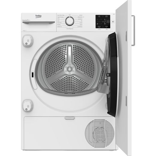 Beko B5T48231RW Integrated Heat Pump Tumble Dryer - White - Front with door open shot