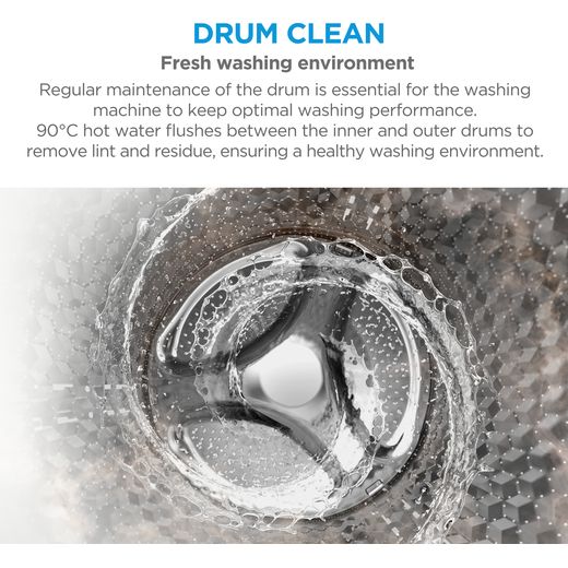 Midea MF110W80BA10/W-UK 8kg Washing Machine with 1351 rpm - White - Annotation - Drum clean shot