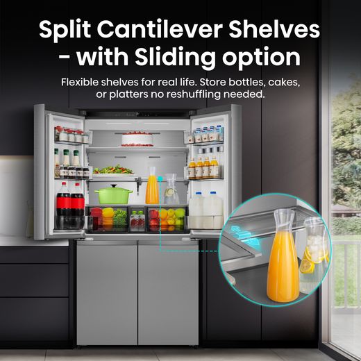 Hisense American Fridge Freezer - Stainless Steel - Annotation - Split shelves shot