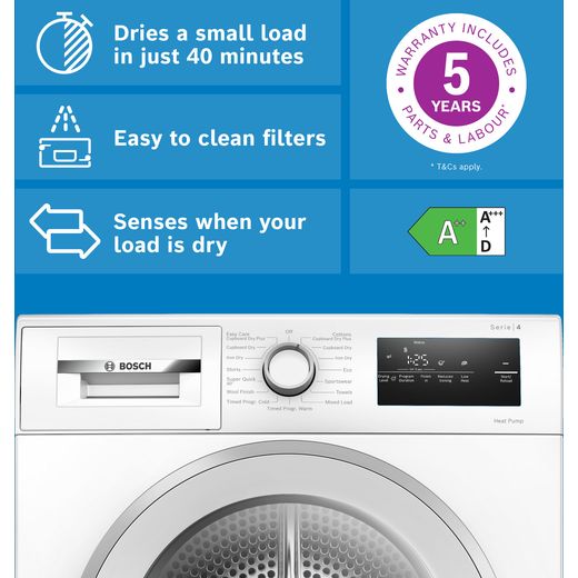 Bosch Series 4 WTH85226GB 8Kg Heat Pump Tumble Dryer - White  - Annotation - feature shot